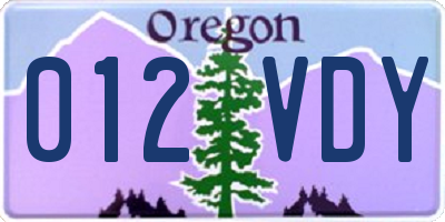 OR license plate 012VDY