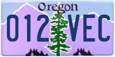 OR license plate 012VEC