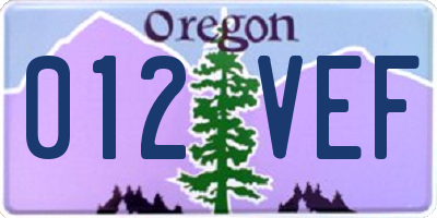 OR license plate 012VEF