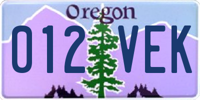 OR license plate 012VEK