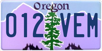 OR license plate 012VEM