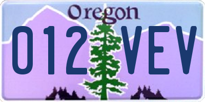 OR license plate 012VEV