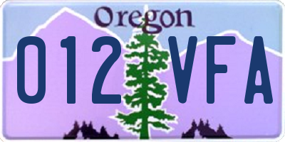 OR license plate 012VFA