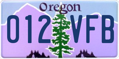 OR license plate 012VFB
