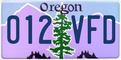 OR license plate 012VFD
