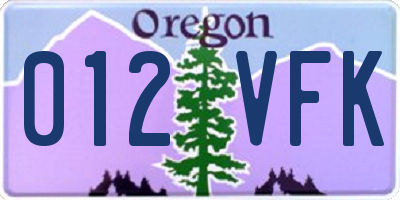 OR license plate 012VFK