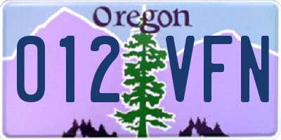 OR license plate 012VFN