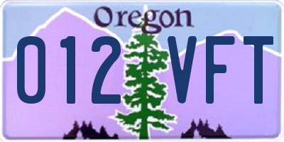 OR license plate 012VFT