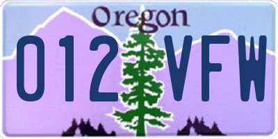 OR license plate 012VFW