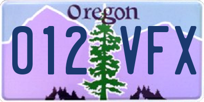 OR license plate 012VFX