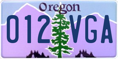 OR license plate 012VGA