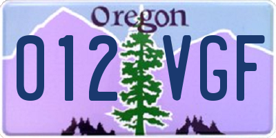 OR license plate 012VGF