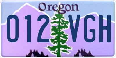 OR license plate 012VGH
