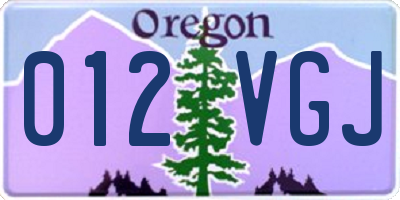OR license plate 012VGJ