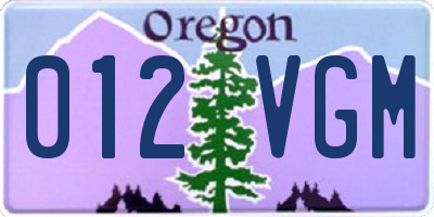 OR license plate 012VGM