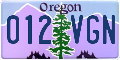OR license plate 012VGN