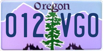 OR license plate 012VGO