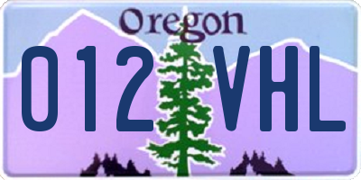 OR license plate 012VHL