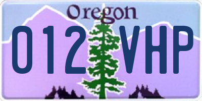 OR license plate 012VHP