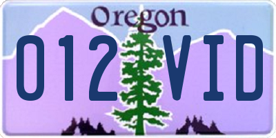 OR license plate 012VID