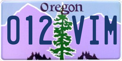 OR license plate 012VIM
