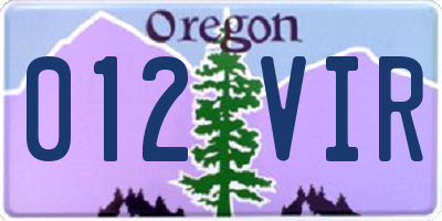 OR license plate 012VIR