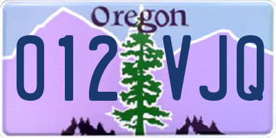 OR license plate 012VJQ