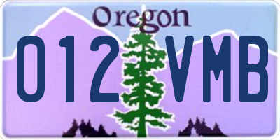 OR license plate 012VMB