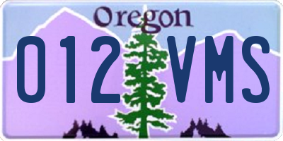 OR license plate 012VMS