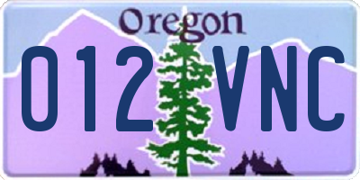 OR license plate 012VNC