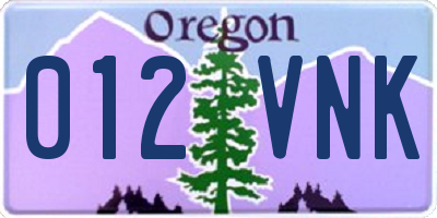 OR license plate 012VNK