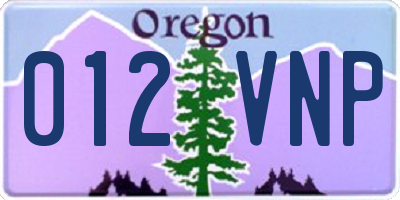 OR license plate 012VNP