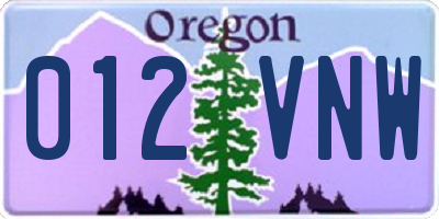 OR license plate 012VNW