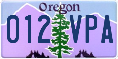 OR license plate 012VPA