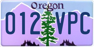 OR license plate 012VPC