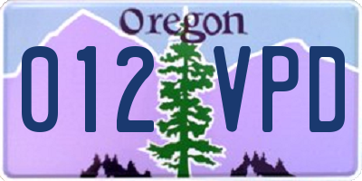 OR license plate 012VPD