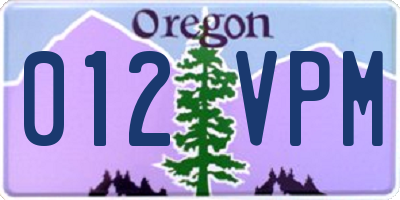 OR license plate 012VPM
