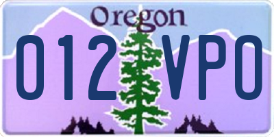 OR license plate 012VPO