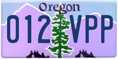 OR license plate 012VPP