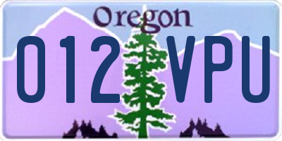 OR license plate 012VPU