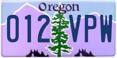 OR license plate 012VPW
