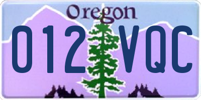 OR license plate 012VQC