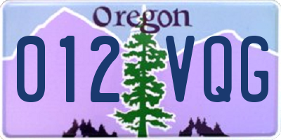 OR license plate 012VQG
