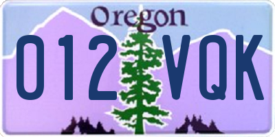 OR license plate 012VQK