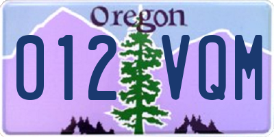 OR license plate 012VQM