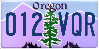 OR license plate 012VQR