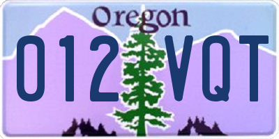 OR license plate 012VQT