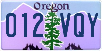OR license plate 012VQY