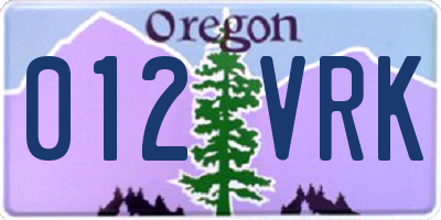 OR license plate 012VRK