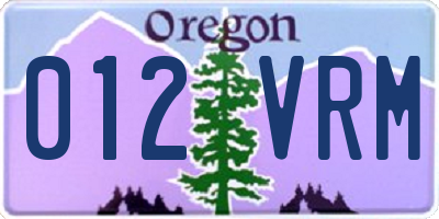OR license plate 012VRM